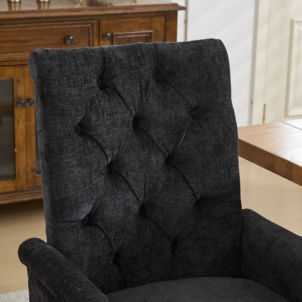 Upholstered Chenille Fabric Accent Dining Chair, Curved Solid Wood Legs, Elega