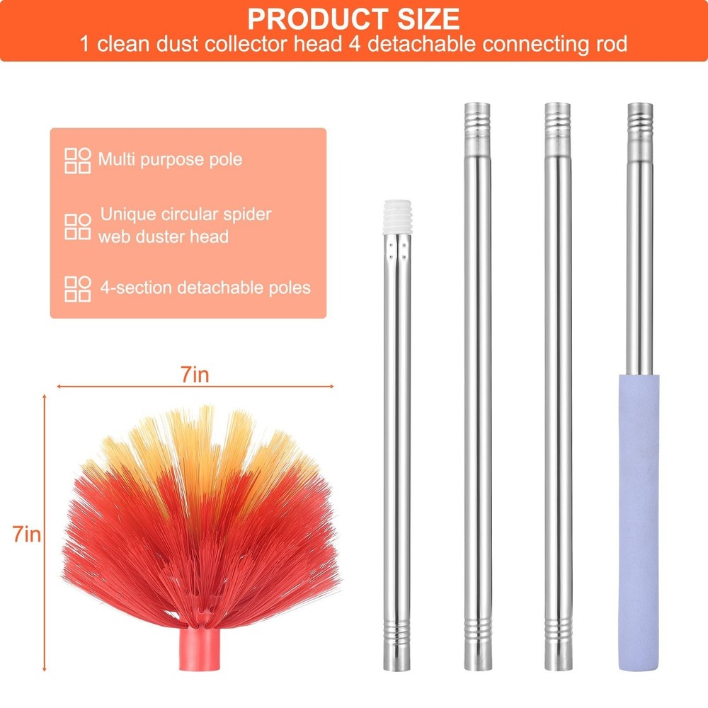 Cobweb Duster with Extension Pole, 59" Adjustable Stainless Steel Pole, Washa...