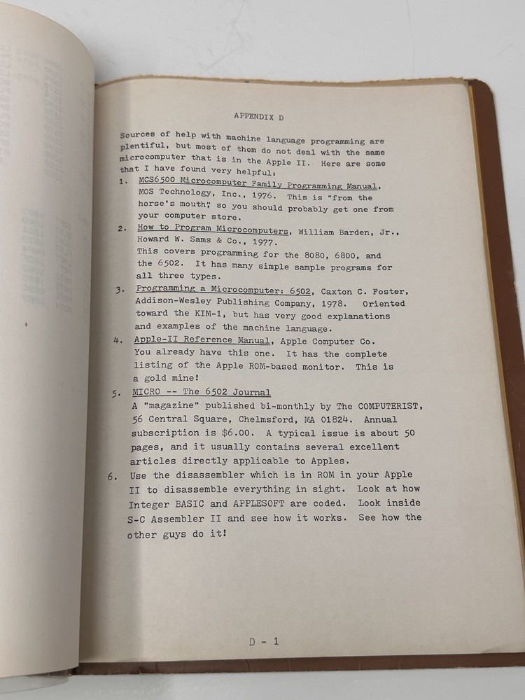 Vintage 1978 S-C Assembler II Manual For Apple Computer II
