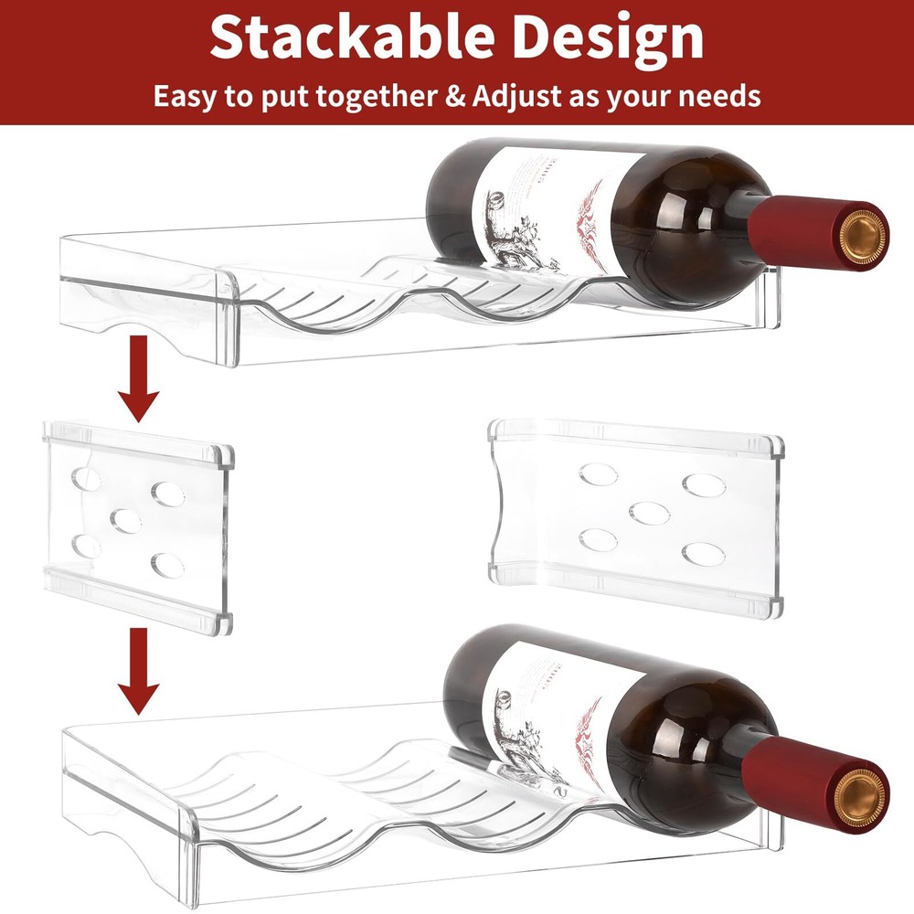 Wine Rack-4 Pack Stackable Wine Rack for 12 BottlesWine Rack for Inside Cabin...