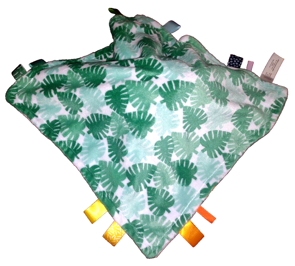 Bright Starts Taggies Gray Elephant Security Blanket Green leaf Reverse Side