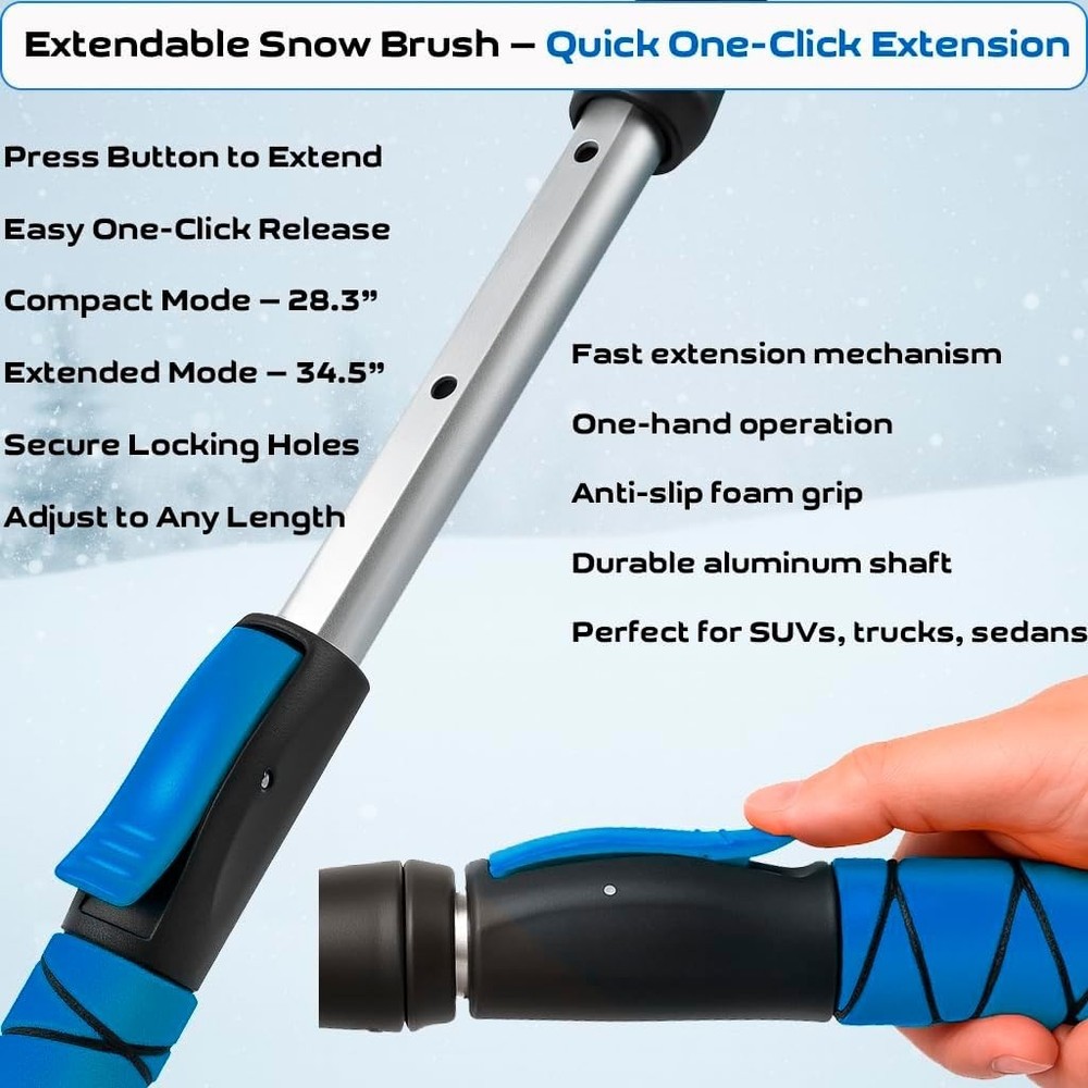 Extendable Ice Scraper for Windshield with Detachable Brush - Ergonomic Design