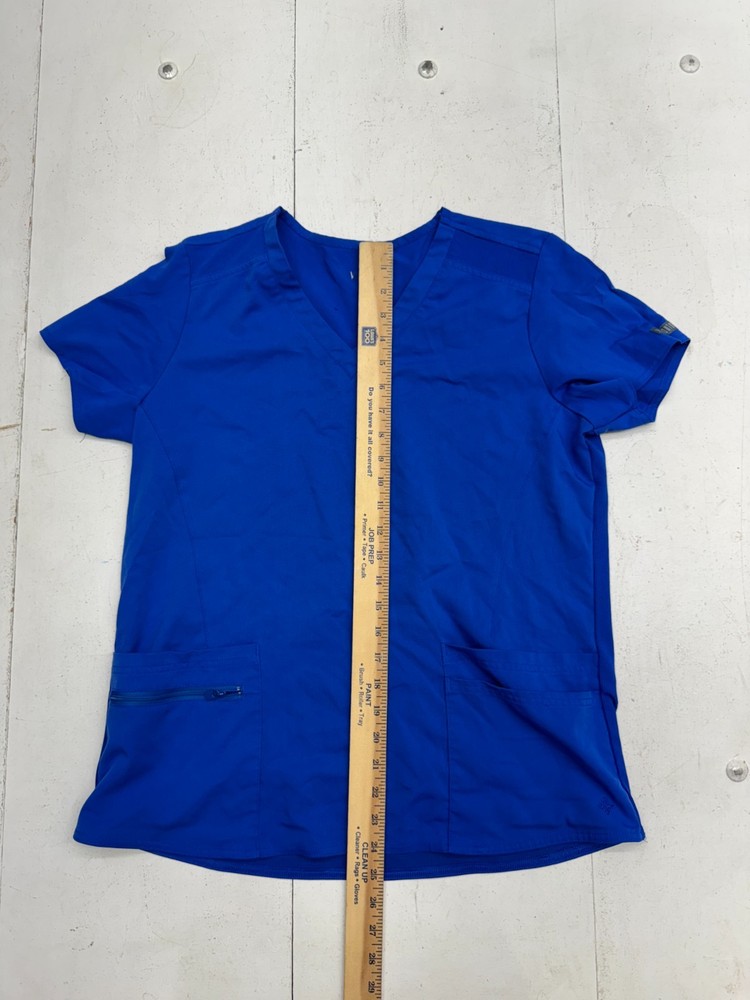Medcouture Touch Solid Blue Short Sleeve Scrub Top Womens Size Medium