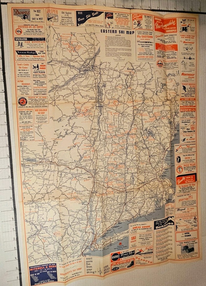 1958 EASTERN SKI MAP GUIDE. See Description For More.