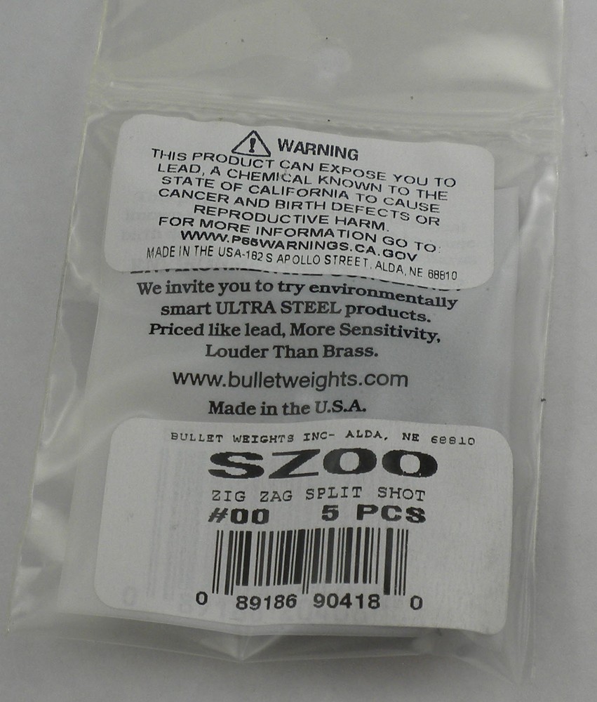 Bullet Weight SZ00 Split Shot Sinker Size 00 12CT