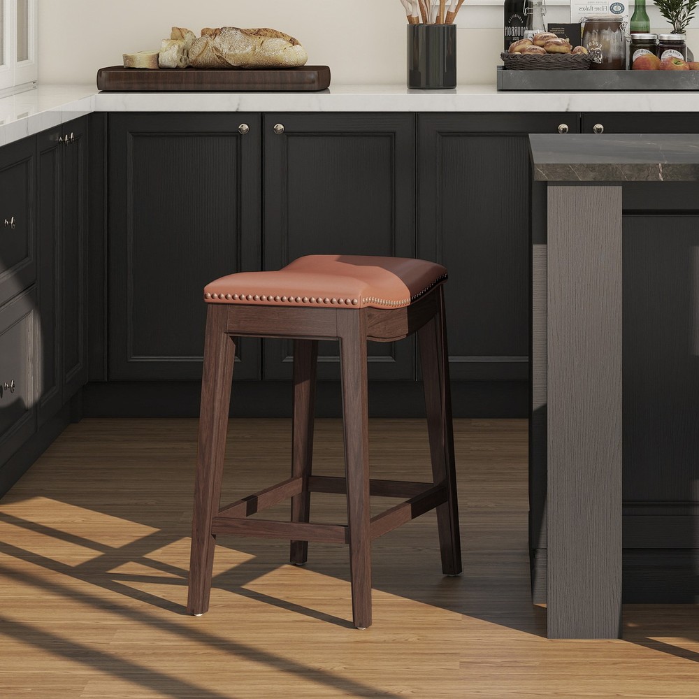 Barlow 24.5" Top Grain Leather Backless Saddle Counter Stool