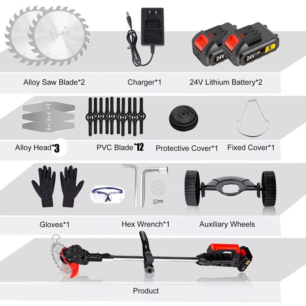 Electric Cordless Grass String Trimmer Lawn Edger Weed Wacker Cutter + 2 Battery