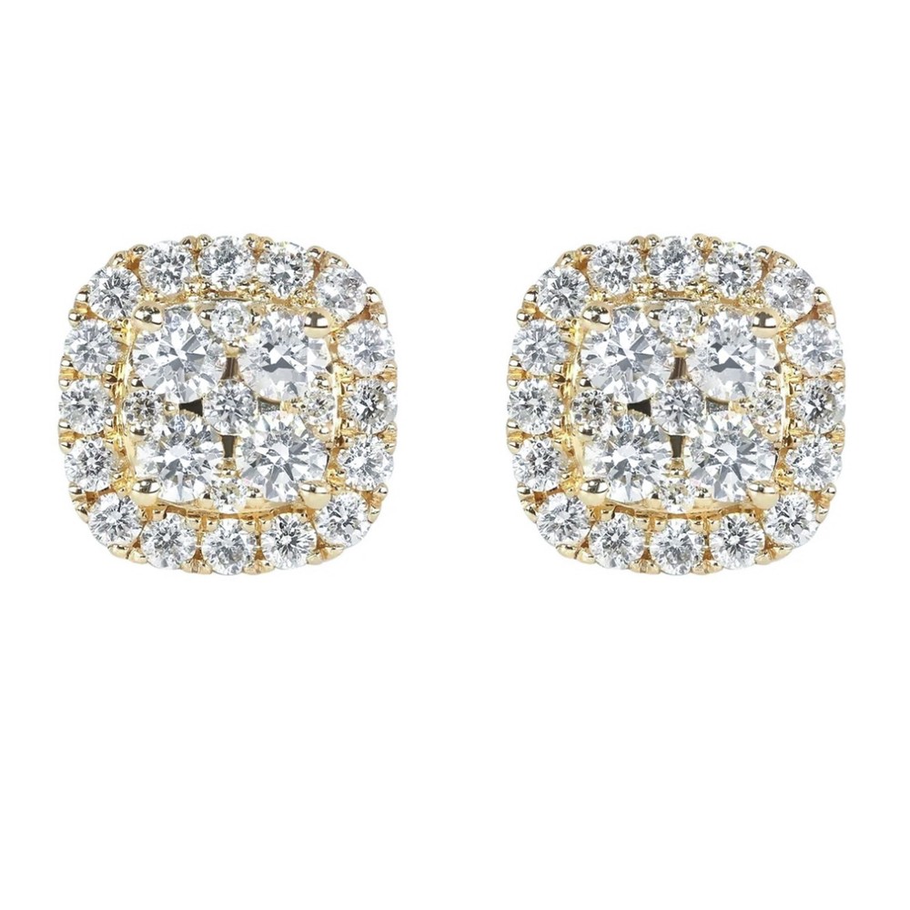 Small 3D Cube Yellow Gold Plated Hip Hop  Square Cluster Stud Earrings