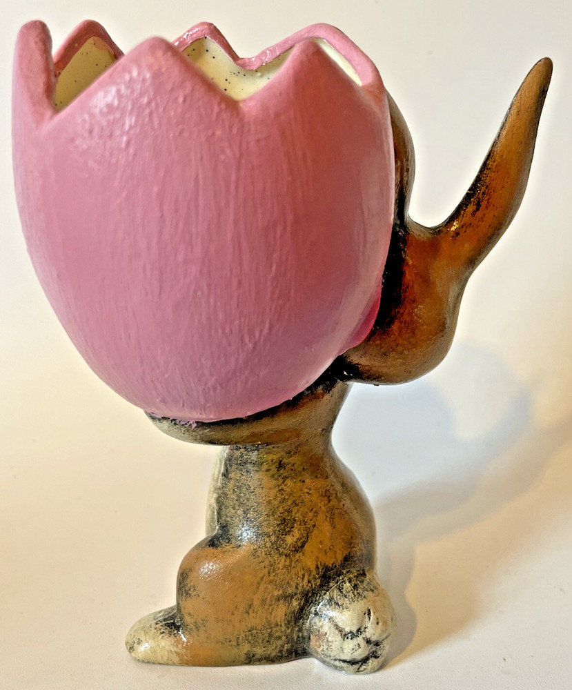 Easter Bunny Holding Fillable “Cracked” Egg Ceramic Figurine