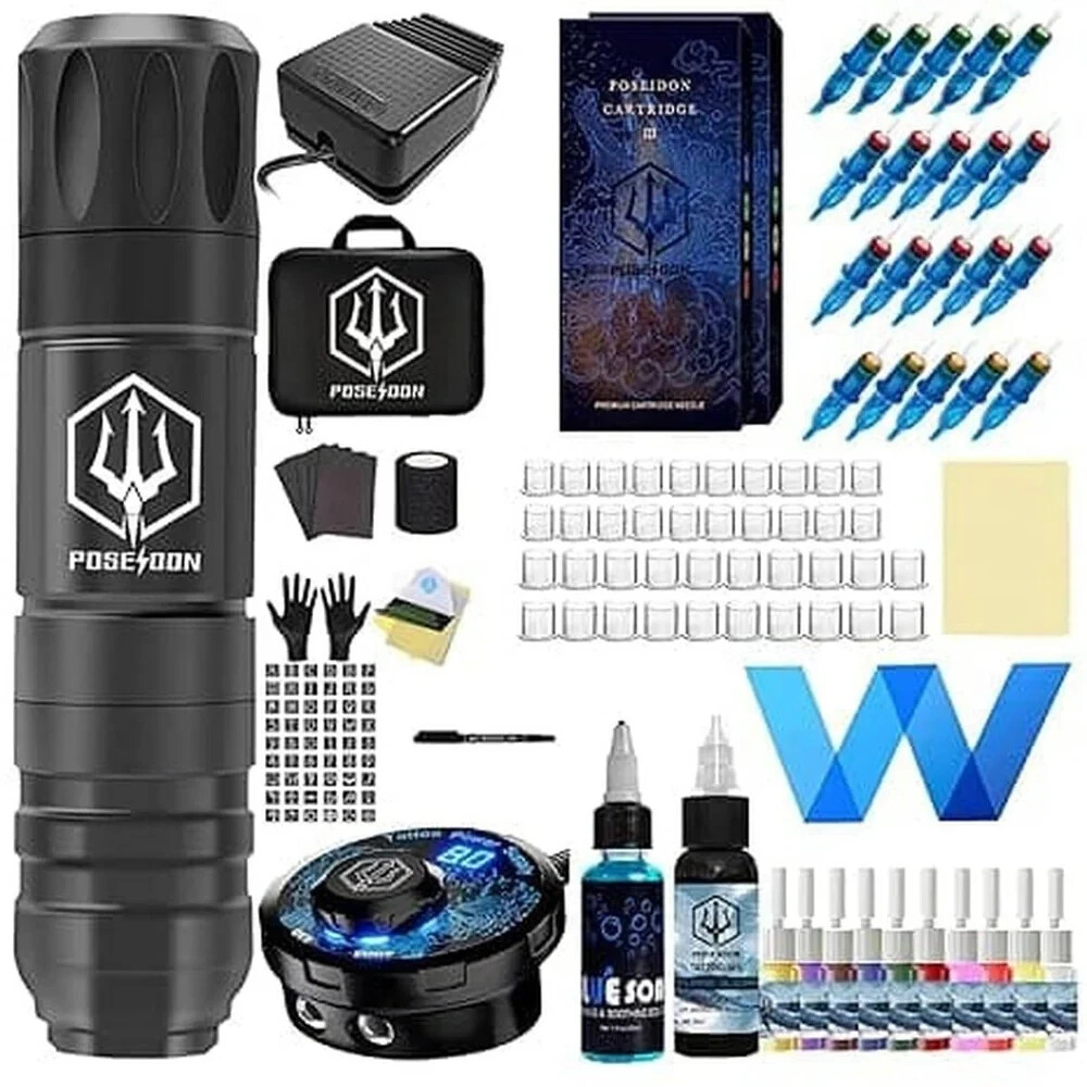 POSEIDON Black Quantum Rotary Tattoo Pen Kit, Complete Kit! TK038