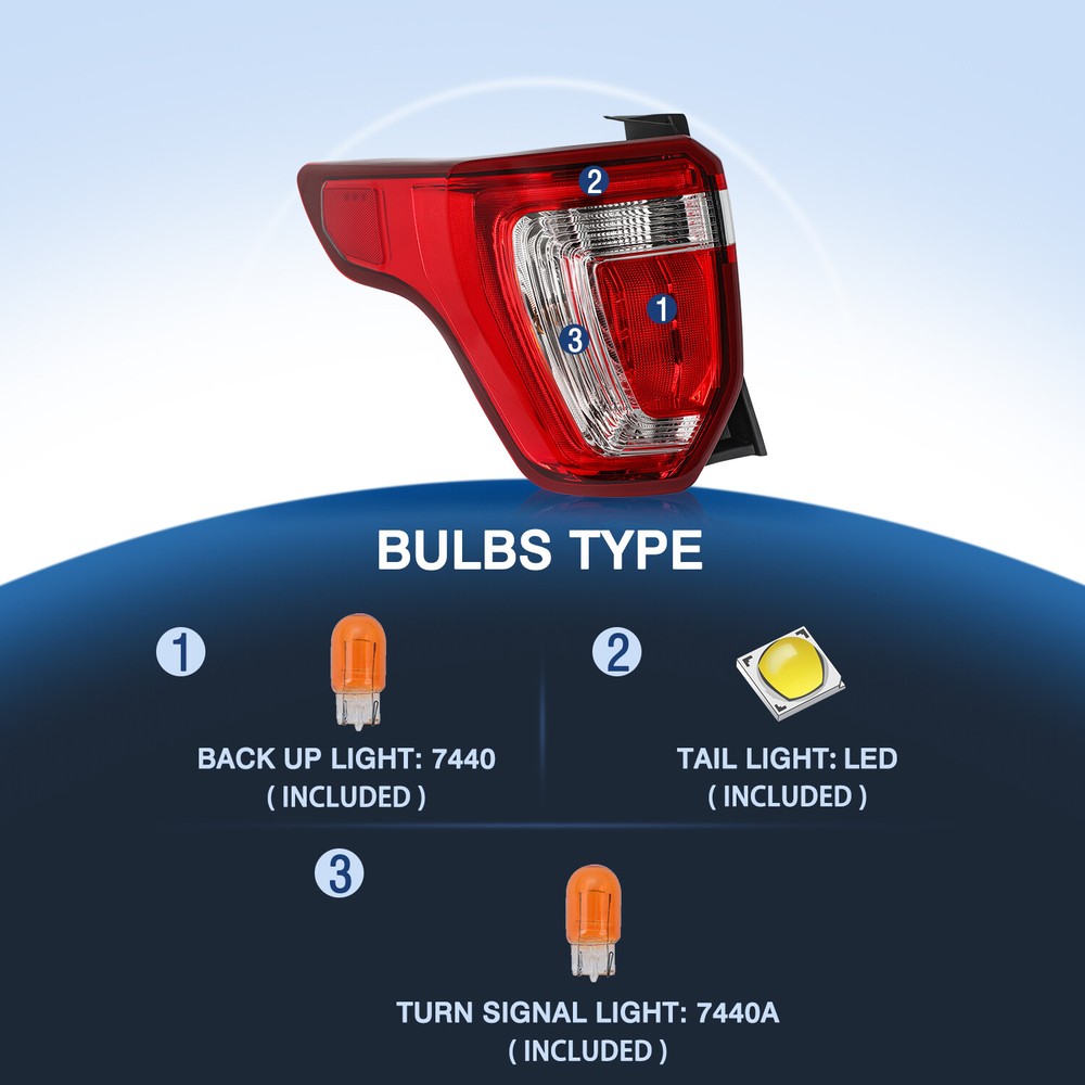 For 2016 2017 2018 2019 Ford Explorer Driver Left Side Tail Light Brake Lamp