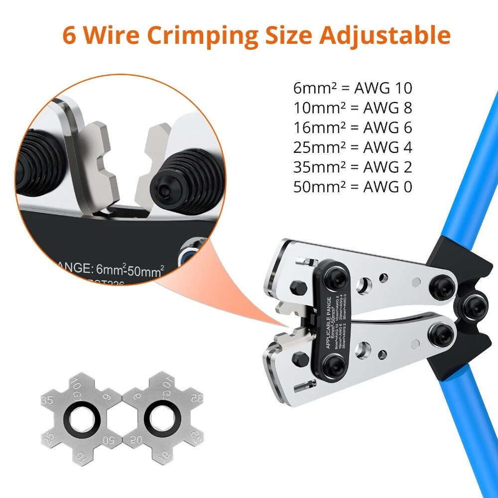 Cable Lug Crimping Tool 6-50mm² Wire Plug Crimper Battery Terminal Connector Kit