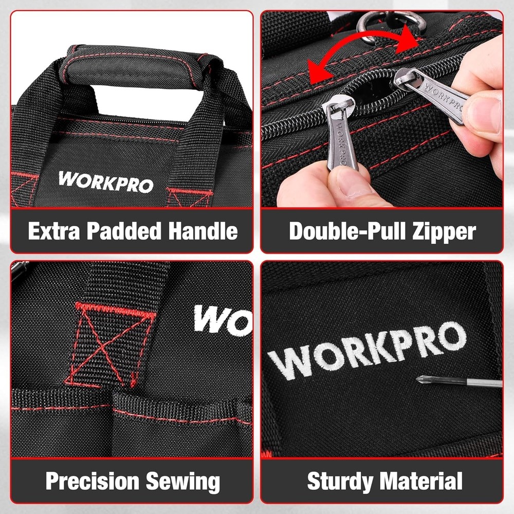 14-Inch Multi-Pocket Tool Organizer with Adjustable Strap - Durable Black Design