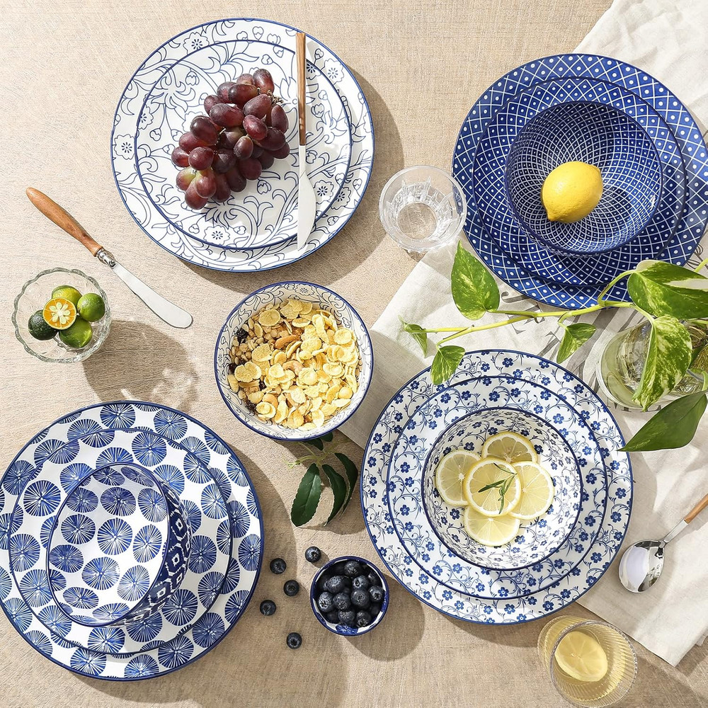 Ceramic Dinnerware Sets, 12-Pieces Plates and Bowls Sets, Scratch Resistant Dish