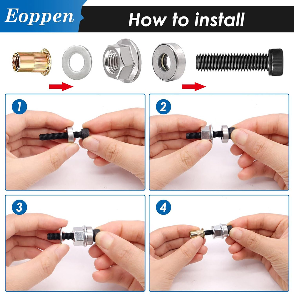 30Pcs M8 Rivet Nuts with Hand Rivet Nut Tool, Carbon Steel Flat Head Threaded In