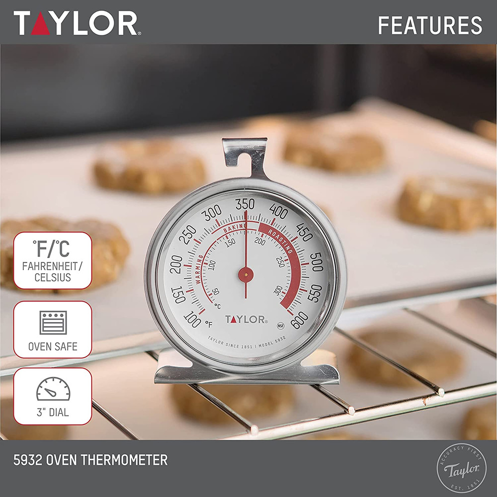 Taylor Precision Products Large Dial Thermometer, Silver