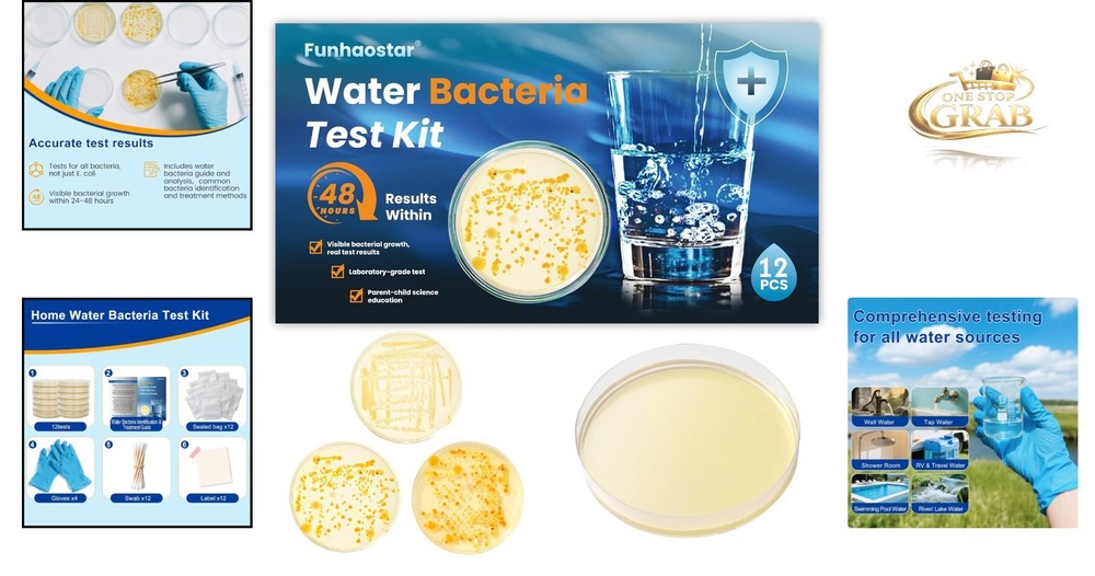 Water Bacteria Kit 12 Tests Detect E.coli, Coliform, All Bacteria