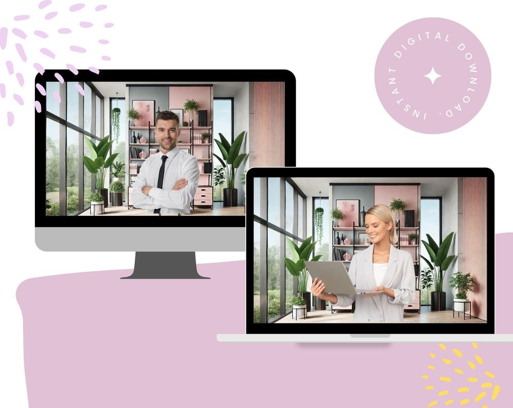 Pink Gray Office Zoom Backgrounds