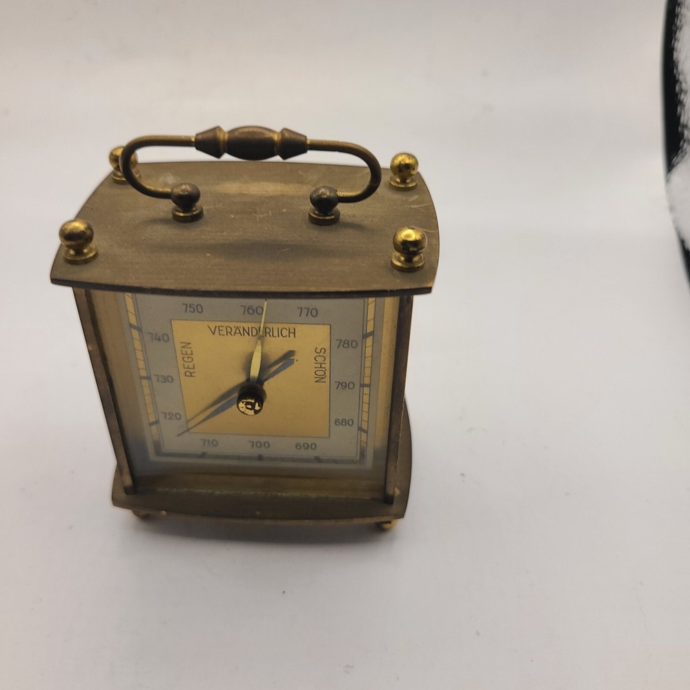 West German barometer brass piece w feet & handle. Glass front. Vintage.