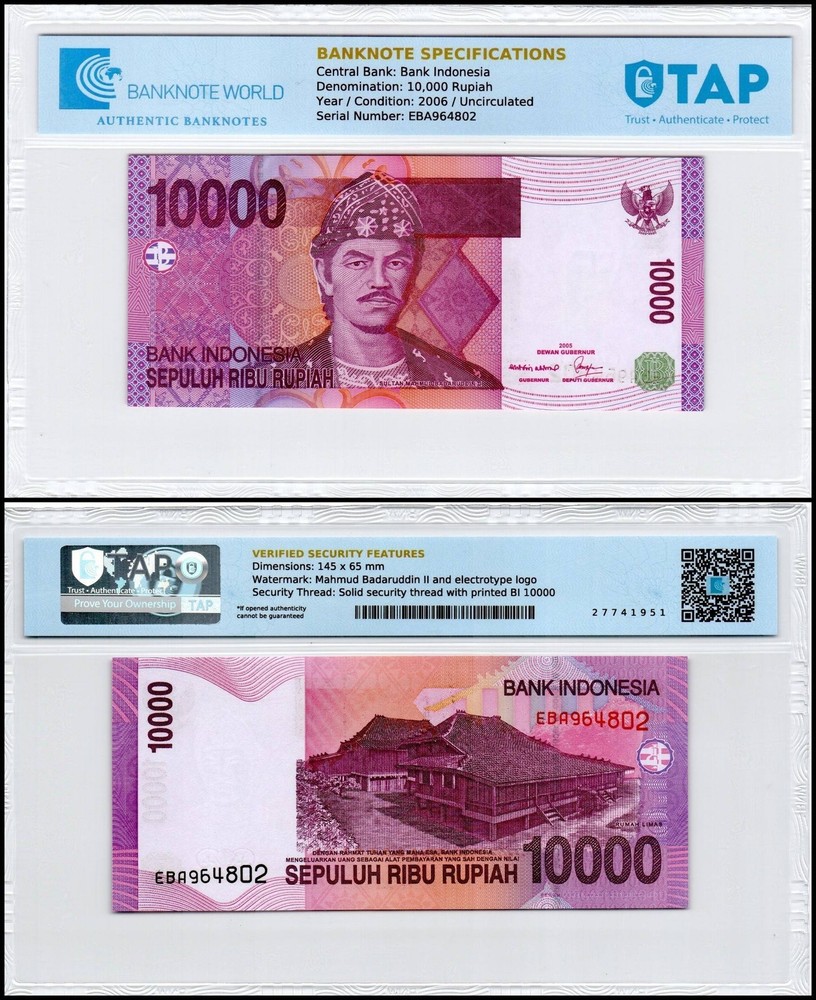 Indonesia 10000 Rupiah, 2006, P-143b, UNC, TAP Authenticated