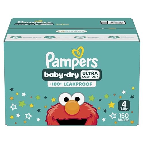 Pampers Diapers - Baby Dry - Size 4, 150 Count, Absorbent Patterned