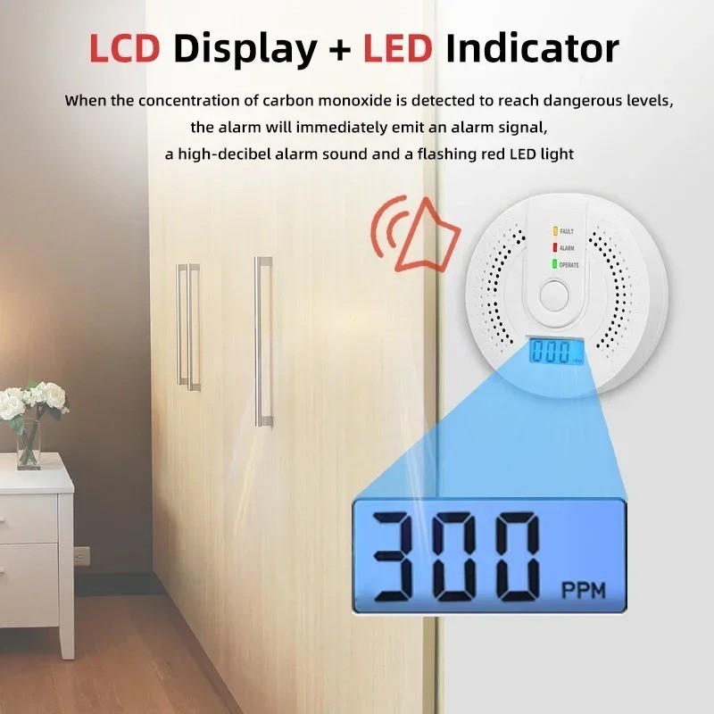 Carbon Monoxide Detector Warning Alarm Sensor LED Digital Battery Powered