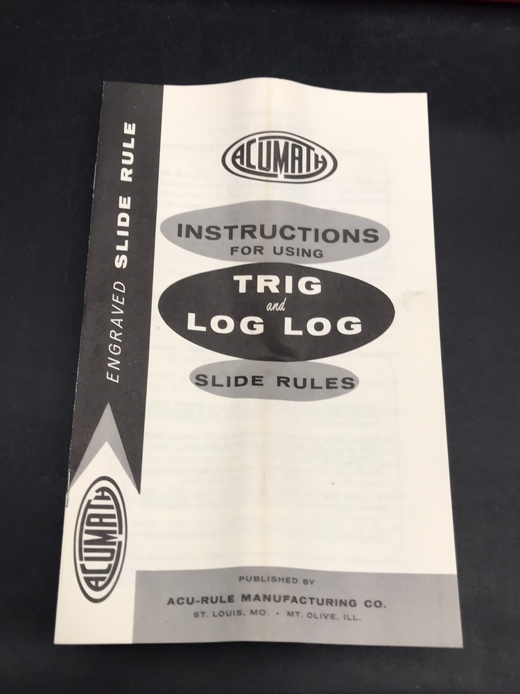 Acu-Math #150 Engraved Slide Rule w/ Hard Case & Instructions