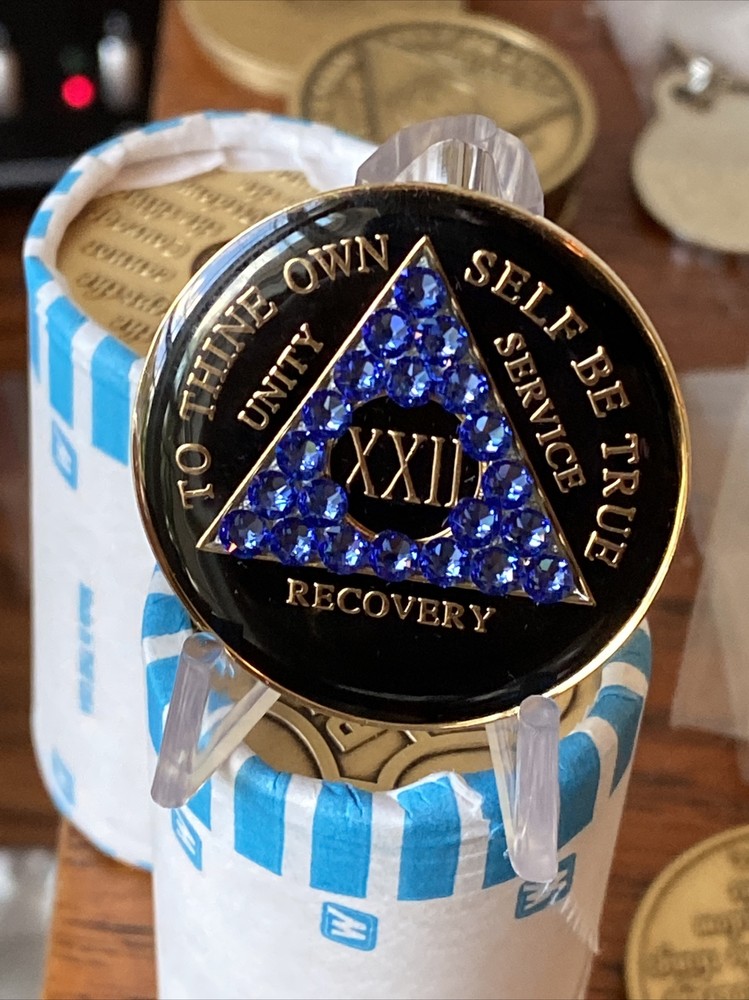 22 Year AA Medallion Black Tri-plate Sapphire Blue Crystal