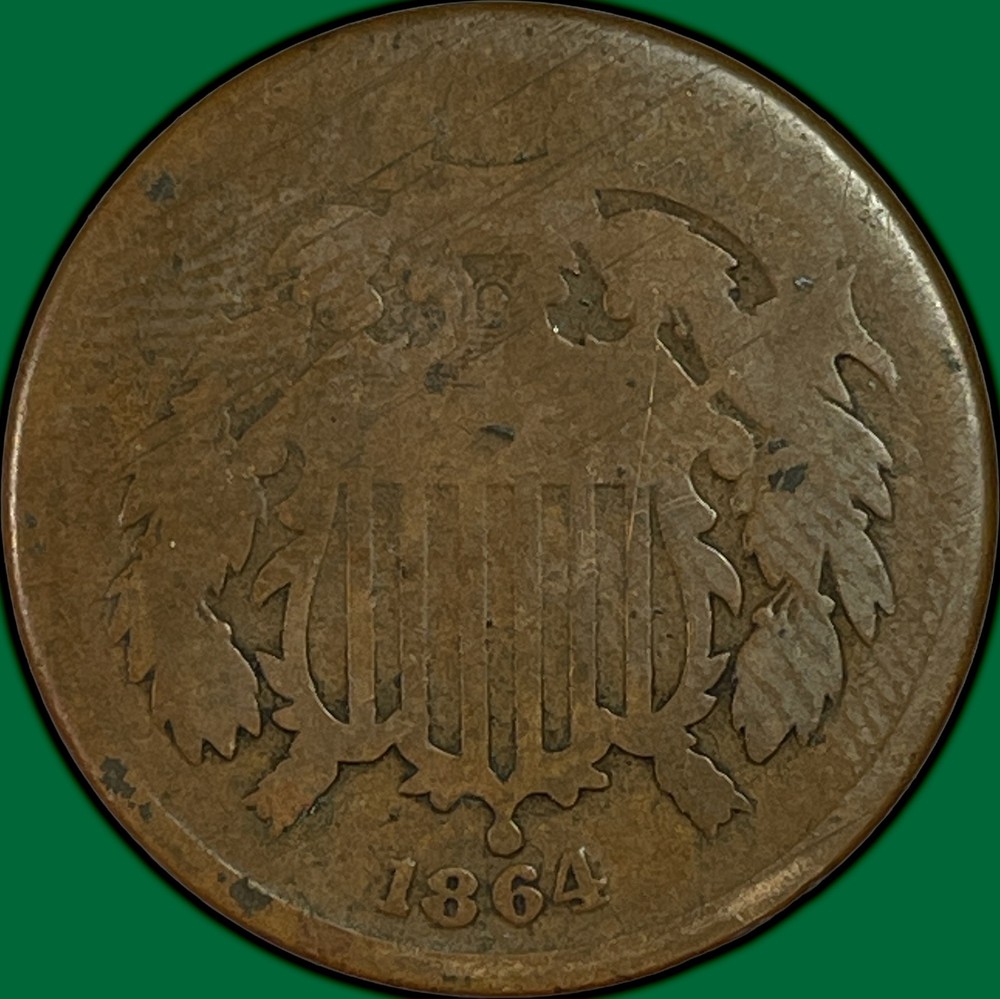 1864 Two Cent Piece Good G Coin, Scratch #38347