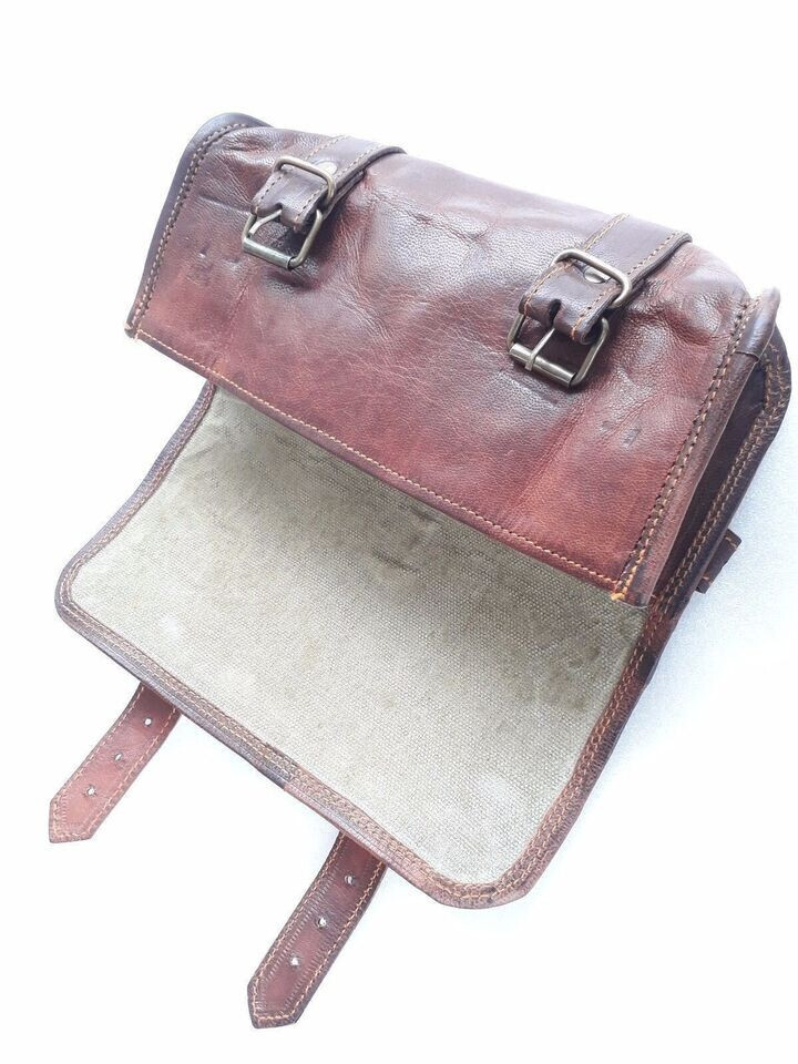 Motorcycle Goat Leather Black Front Fork Luggage Saddle Bag Storage Tool Pouch