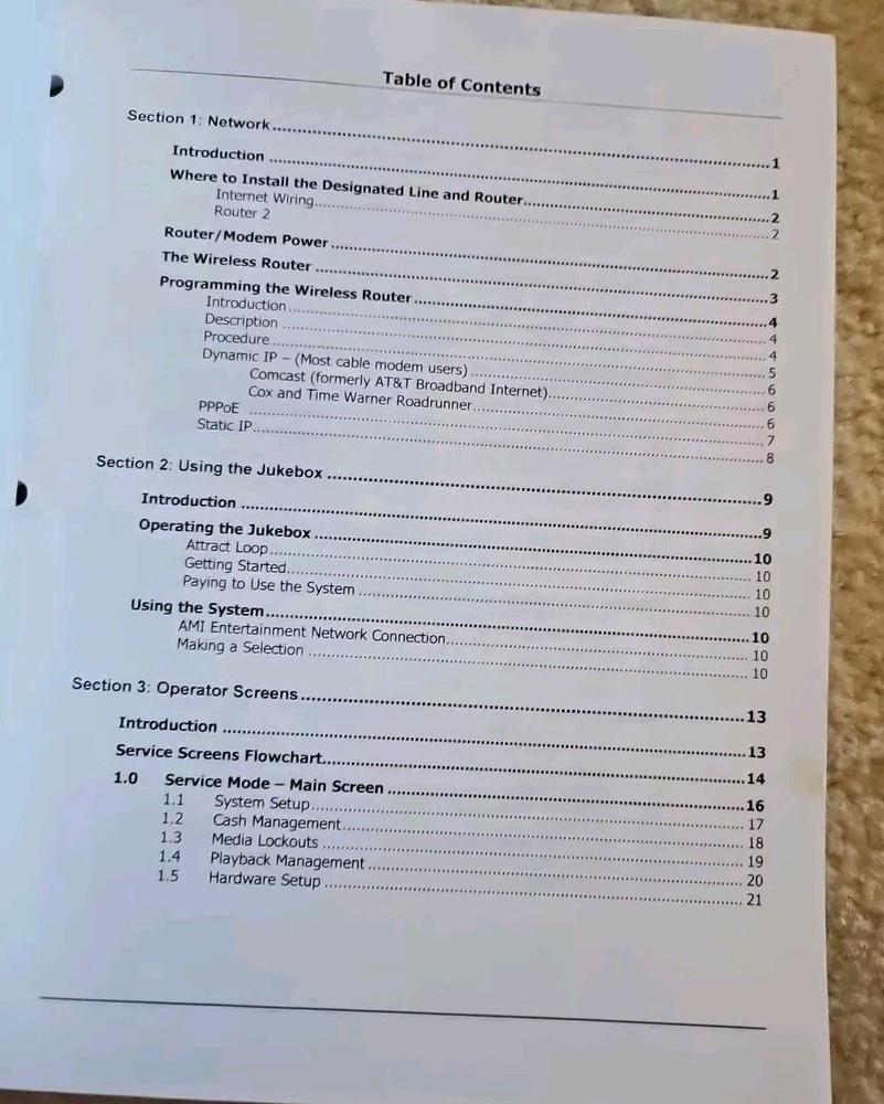 AMI Network Setup Jukebox Operation Operator Setup Service Manual Arcade