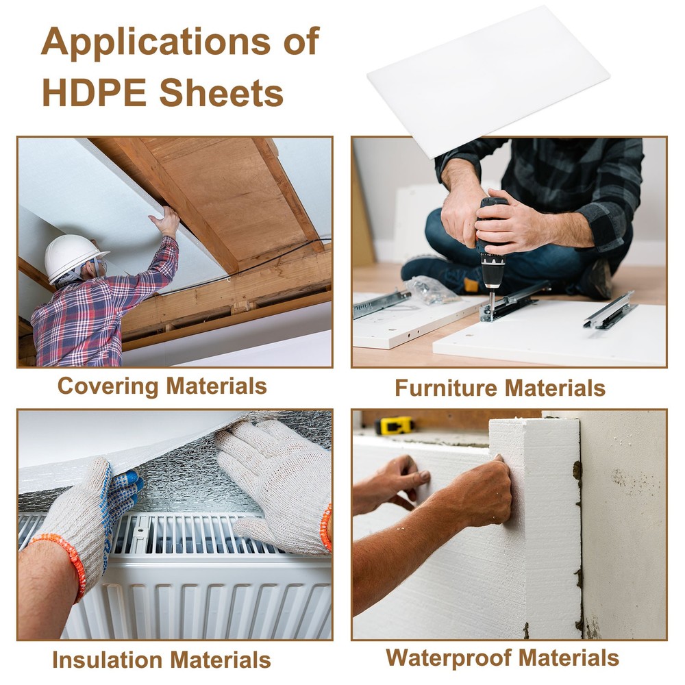 HDPE Plastic Sheet 1" Thick, 10" x 24" Polyethylene Plastic Blocks, White