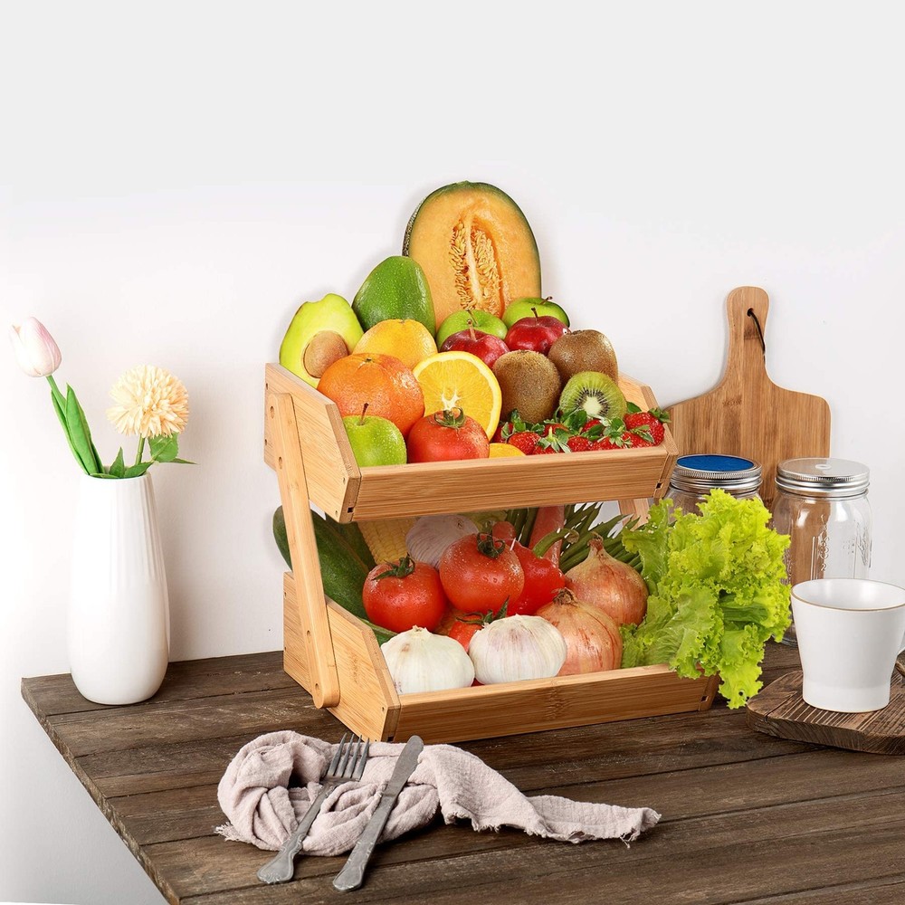 2 Tier Fruit Basket For Kitchen- Fruit and Vegetable Storage Bowl Stand For K...
