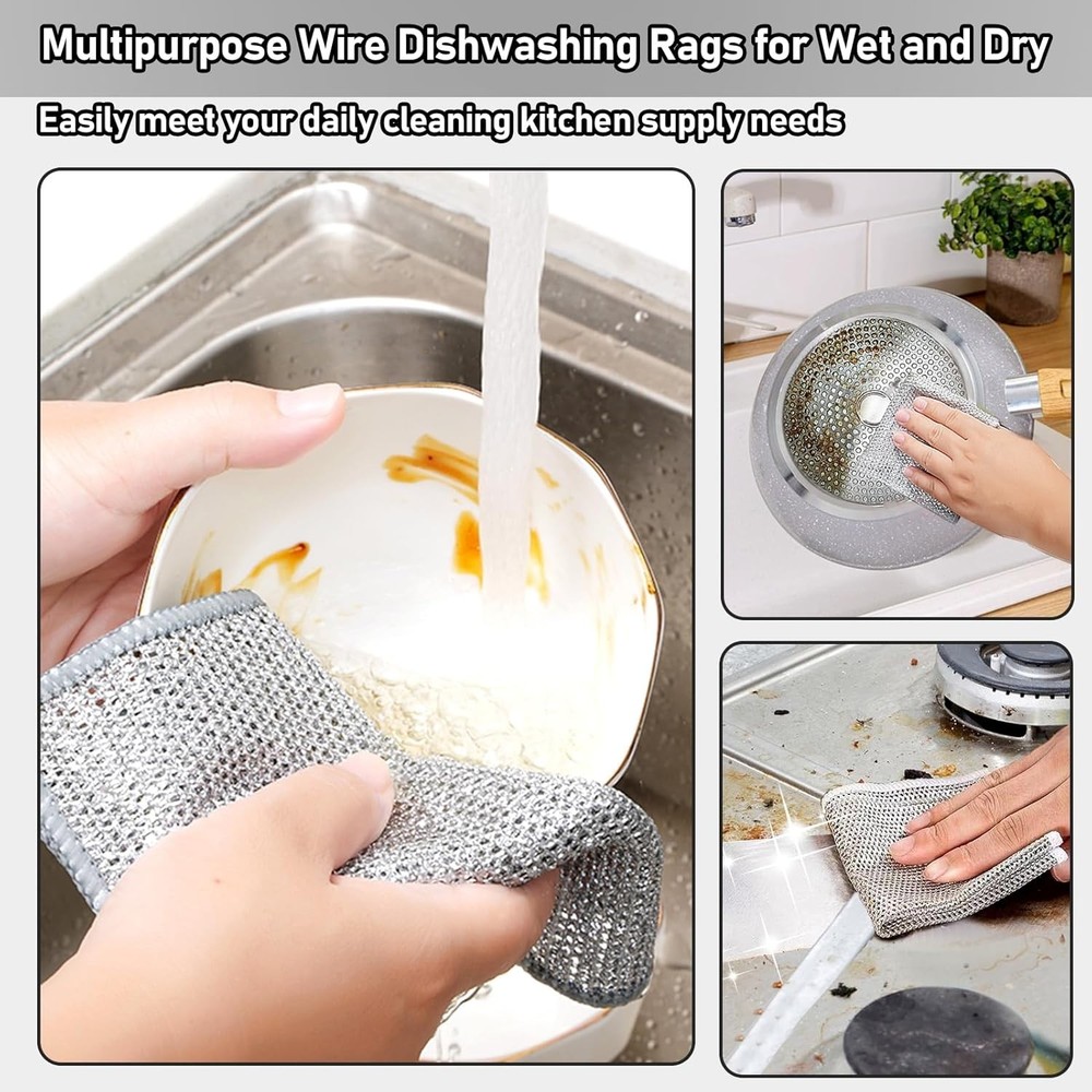 10 Pcs Non-Scratch Wire Dishwashing Rags - Elegant & Practical Kitchen Solution