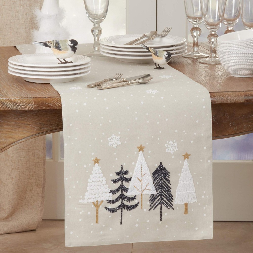 Embroidered Christmas Trees Table Runner