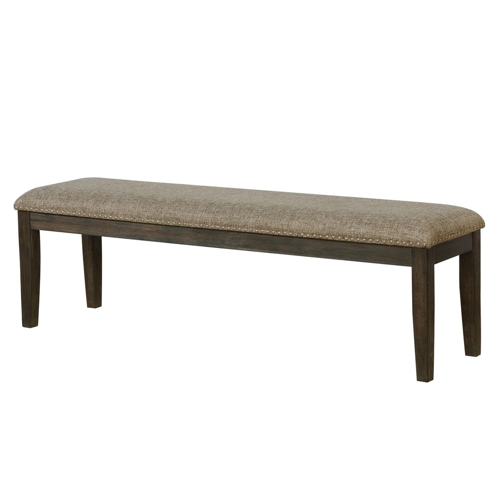 Transitional 1pc BENCH Only Espresso Warm Gray Nail heads Solid wood Fabric Up