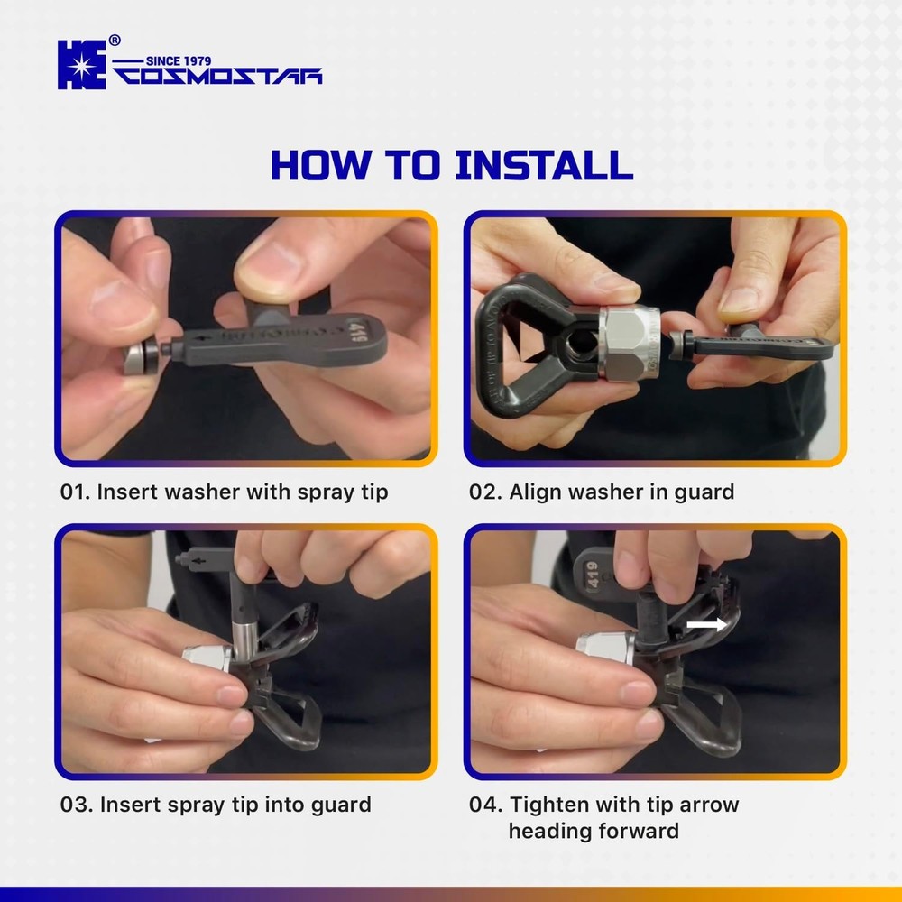 Cosmostar 521 Airless Paint Spray Tip Nozzle – Reversible, Easy 521, Black