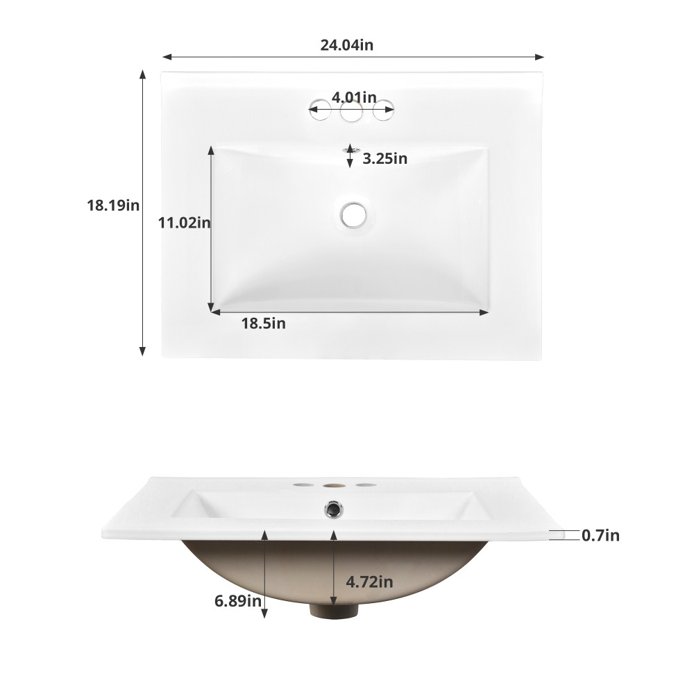24in Bathroom Vanity Integrated Ceramic Sink 2 Doors Small Medium Restroom