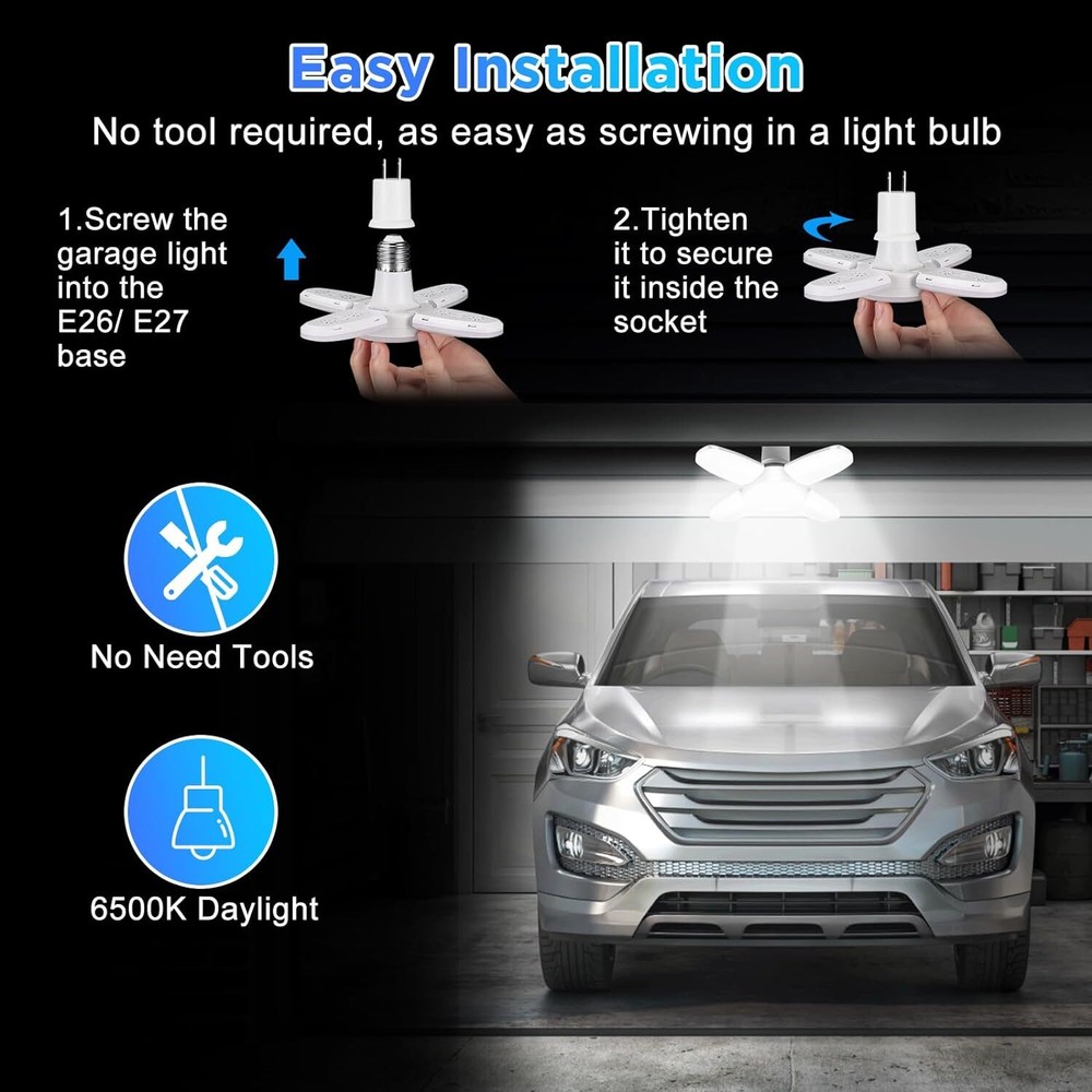 3PCS LED Garage Light Bulb Deformable Ceiling Fixture Lights E27 Workshop Lamp