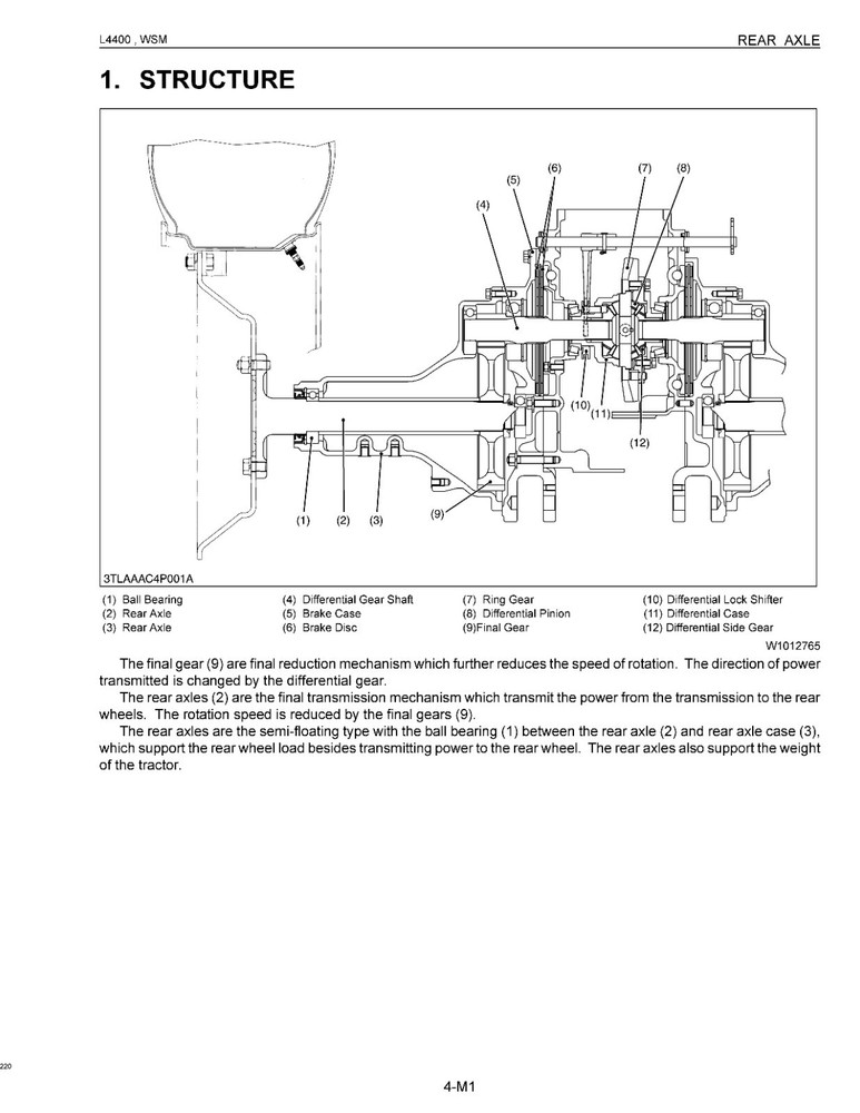 4400 Tractor Technical Workshop Repair Manual fits L4400 - 3 RING BINDER