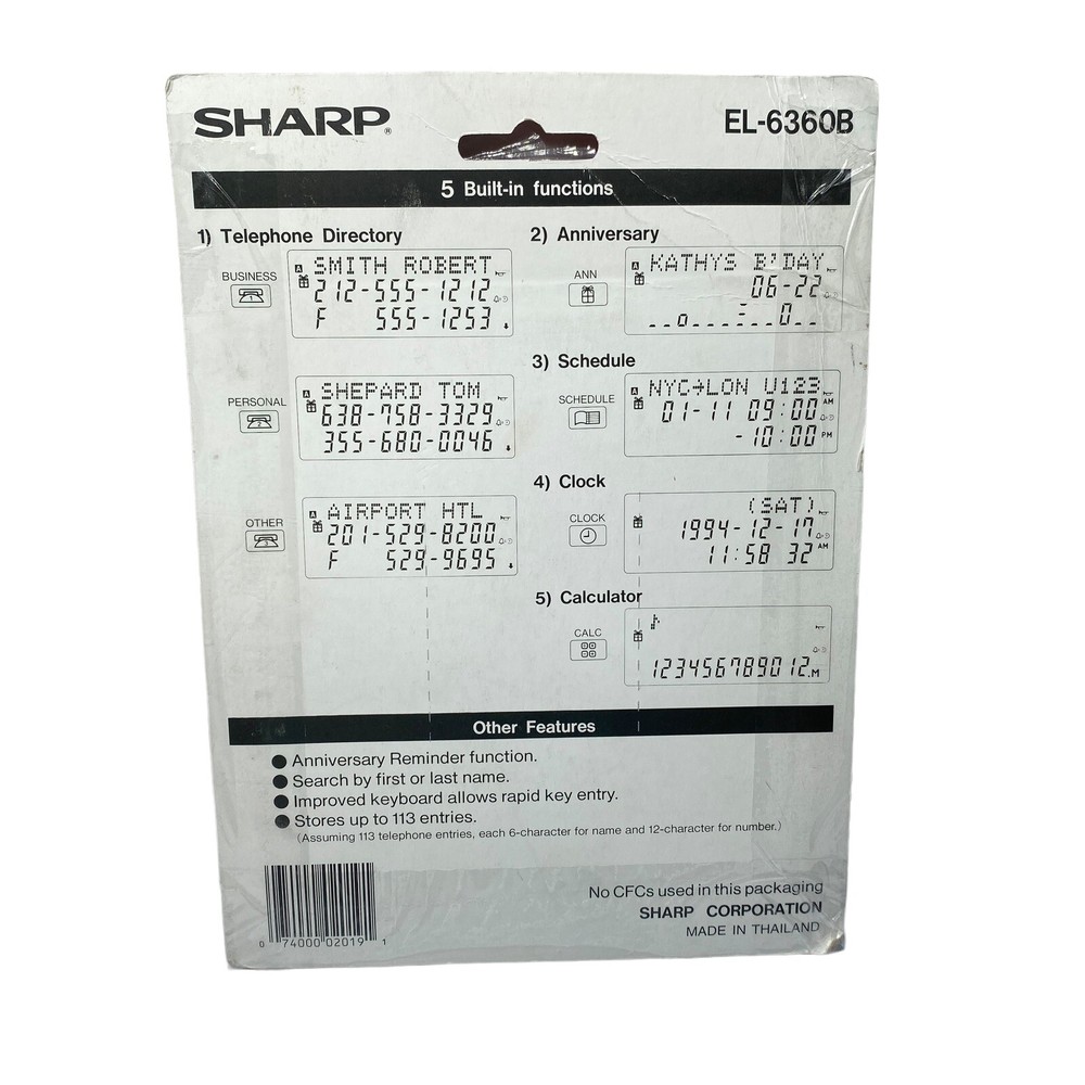 VINTAGE SHARP EL-6360B MEMO MASTER ALARM 3 LINE ELECTRONIC DISPLAY ORGANIZER