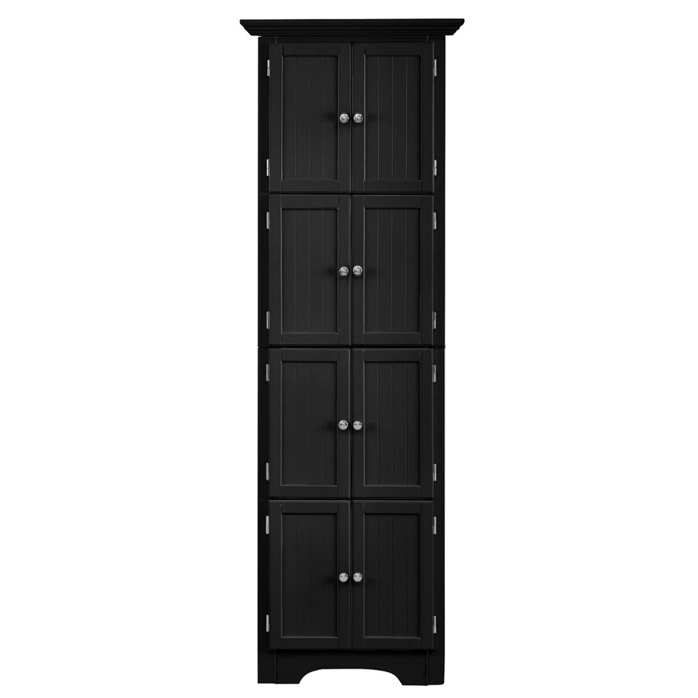 72" Tall Corner Storage Cabinet with 8 Doors and 4 Shelves, MDF, Black