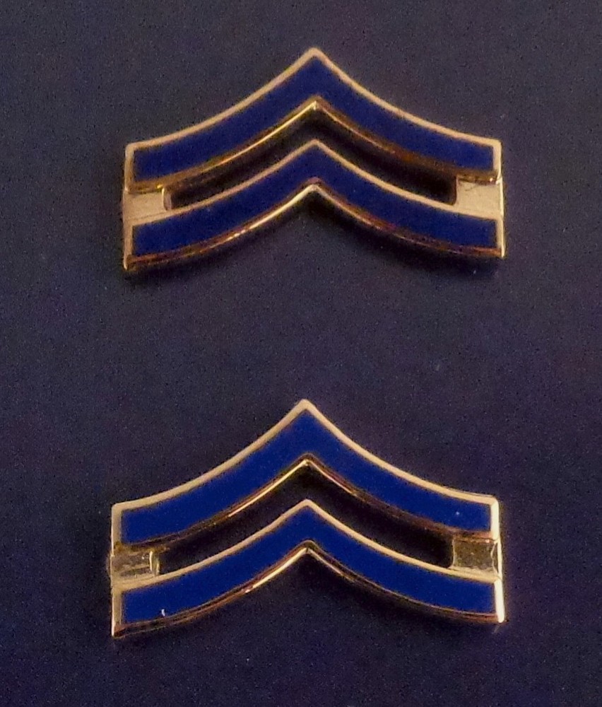 Corporal Chevrons BLUE ENAMEL on GOLD Small 3/4"