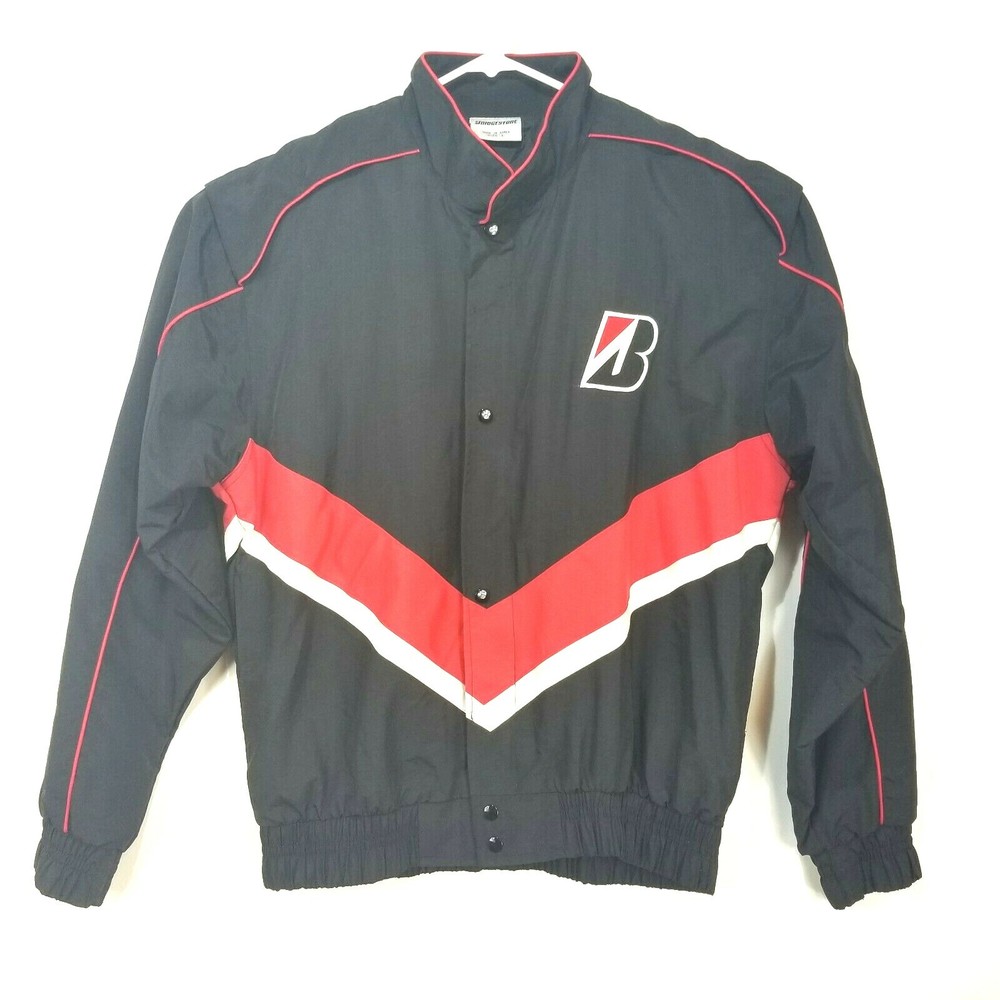 Bridgestone Vintage Indy Car Racing Jacket Red White Black Zip Up Size Large