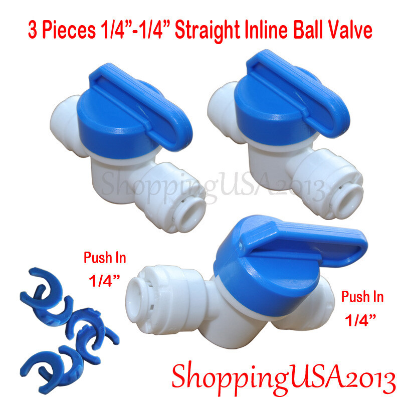 3 X Inline Straight Ball Valve 1/4"-1/4" Push In Quick Connect Undersink