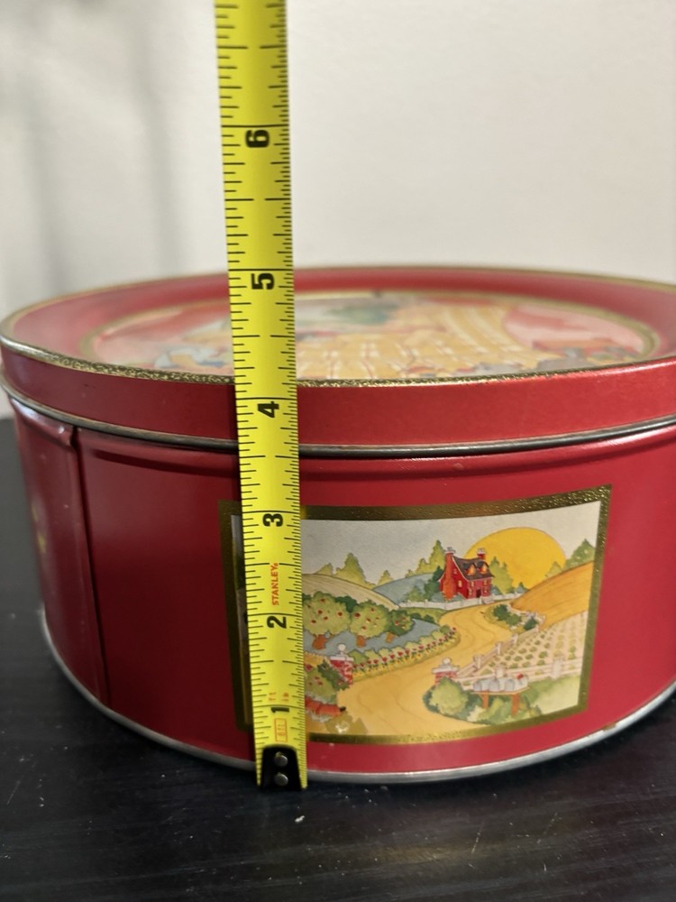 Vtg Nostalgic Reading Mother Children Playing Empty Tin Container Cottage Core