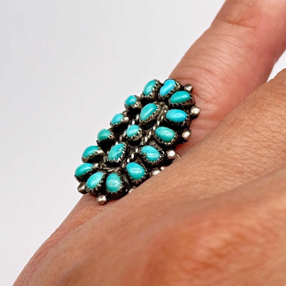 Vintage Navajo Native Turquoise Silver Ring Size 6.5