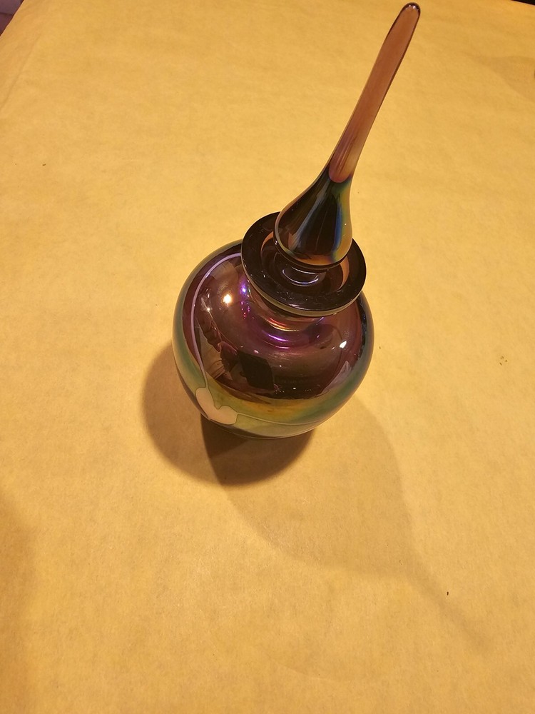Vtg Perfume Bottle Hanging Hearts Iridenscent