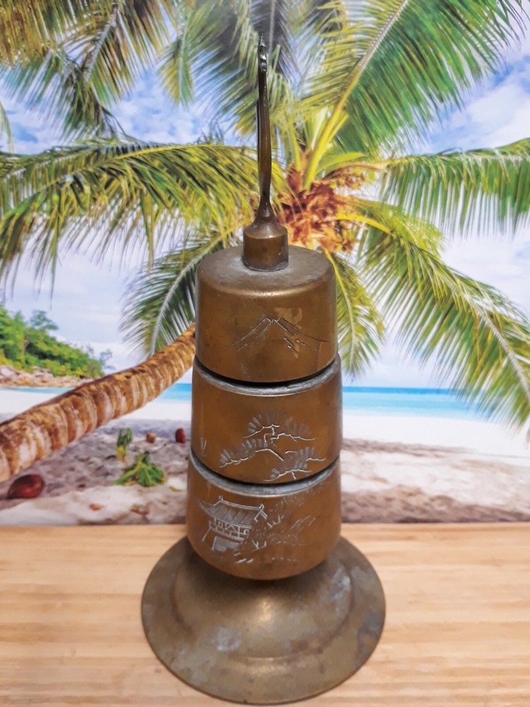 Solid Brass Asian Stacked Three Tier Bell with Chicken Finial