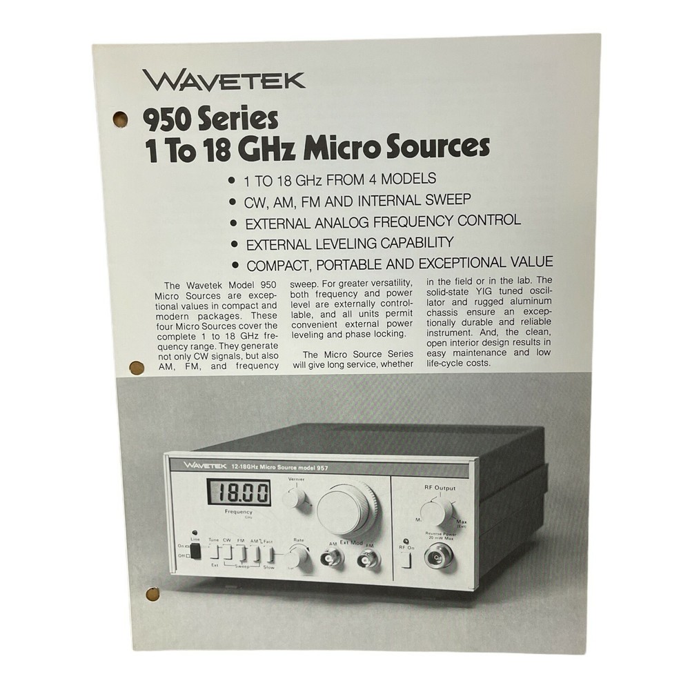 WAVETEK 950 SERIES 1-18GHz MICROSOURCES TECHNICAL DATA SHEET